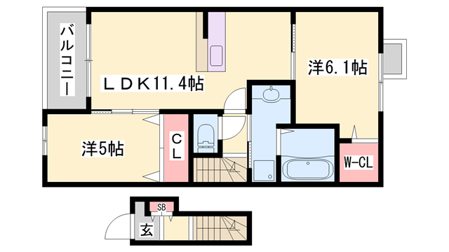 KIBOU S(2LDK/2階)の間取り写真