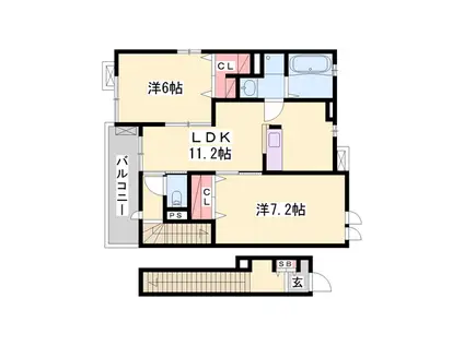 ラッフィナート2(2LDK/2階)の間取り写真