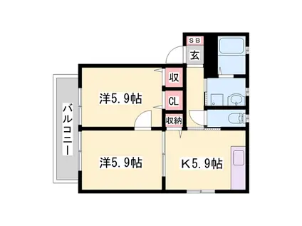 オネスト(2K/1階)の間取り写真