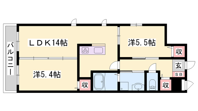 エソール(2LDK/3階)の間取り写真