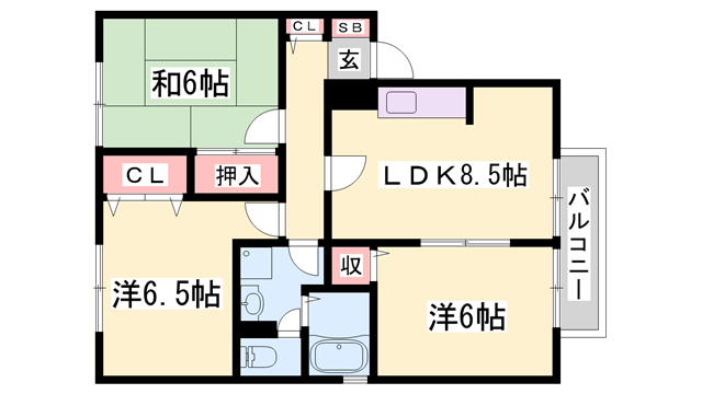 ソレイユ東保B棟(3LDK/1階)の間取り写真