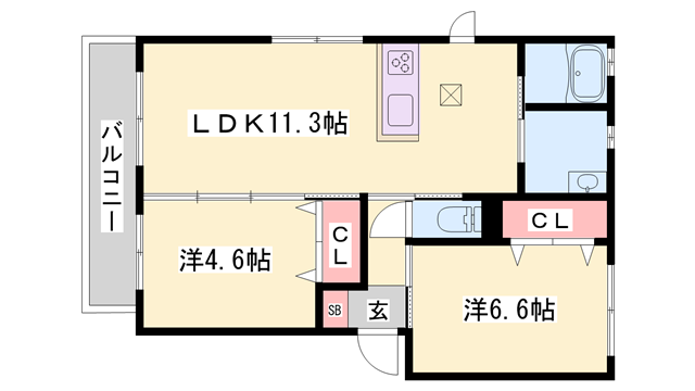 シャーメゾン広野(2LDK/1階)の間取り写真