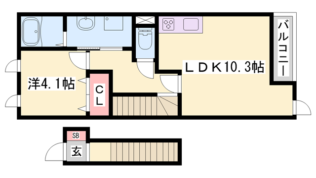 アメニティハイツ(1LDK/2階)の間取り写真