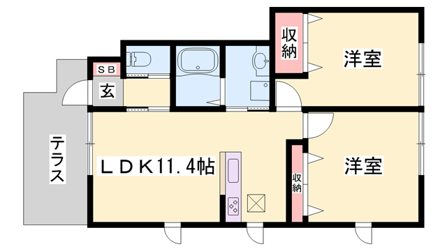 ヴィラーチェ砥堀(2LDK/1階)の間取り写真