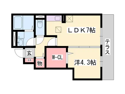 モダンコート英賀西(1LDK/1階)の間取り写真