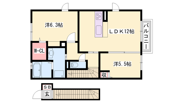 アバンツァート長砂 B棟(2LDK/2階)の間取り写真