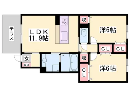 アバンツァート長砂 A棟(2LDK/1階)の間取り写真