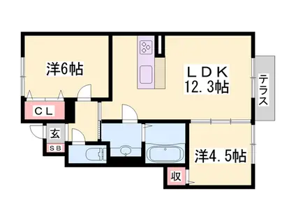 アバンツァート長砂 B棟(2LDK/1階)の間取り写真