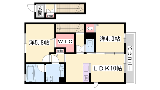 シャトン B棟(2LDK/2階)の間取り写真