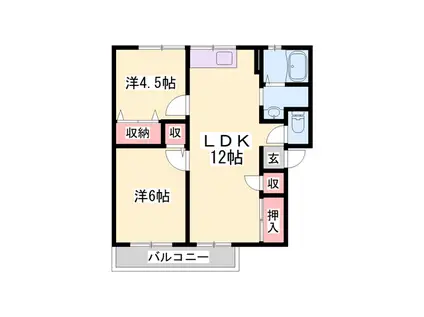 セジュール旭(2LDK/2階)の間取り写真