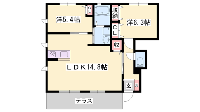 カンパーニュ(2LDK/1階)の間取り写真