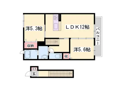 シャーメゾン YOU(2LDK/2階)の間取り写真