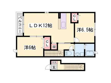 カーサプラシードⅡ番館(2LDK/2階)の間取り写真