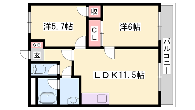 ファインシャトー(2LDK/1階)の間取り写真