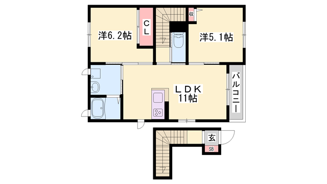 ベルクール加東A棟(2LDK/2階)の間取り写真