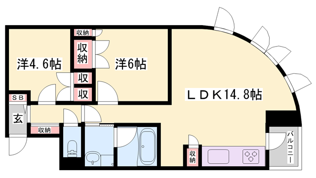 サクラメント駅南大路(2LDK/5階)の間取り写真