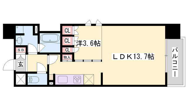 サクラメント駅南大路(1LDK/3階)の間取り写真
