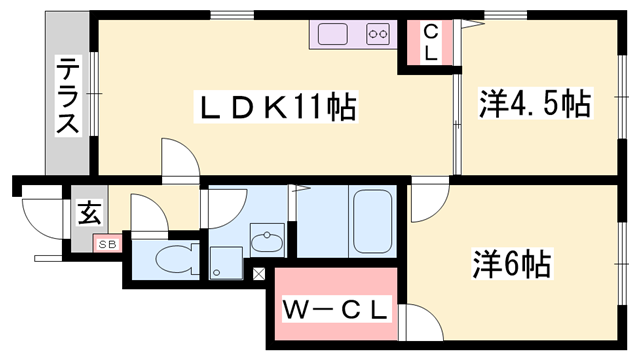 リバーサイドヴィラ西館(2LDK/1階)の間取り写真