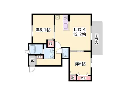 シャーメゾン・フローラ(2LDK/1階)の間取り写真