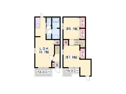 シャトー北新町Ⅴ(2LDK/1階)の間取り写真