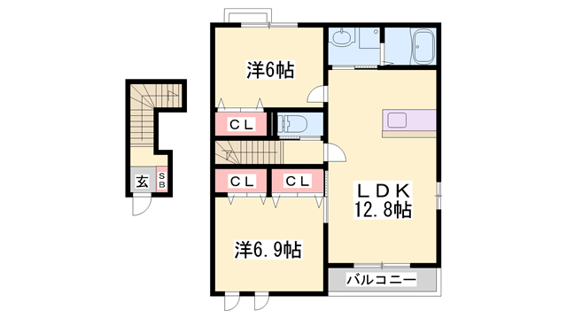 フロイデⅠ(2LDK/2階)の間取り写真