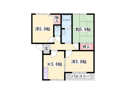 ウォームフロント岡田(3K/2階)の間取り写真