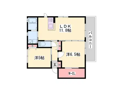 シャーメゾンアミノウチ(2LDK/2階)の間取り写真