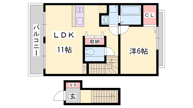 レジデンス白鳥 B棟(1LDK/2階)の間取り写真
