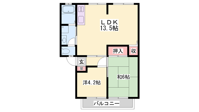 サンビレッジ田寺 D棟(2LDK/2階)の間取り写真