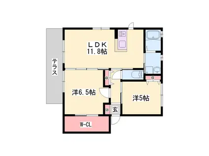 シャーメゾンアミノウチ(2LDK/1階)の間取り写真