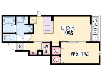 エスペランサ中仁野Ⅱ(1LDK/1階)の間取り写真