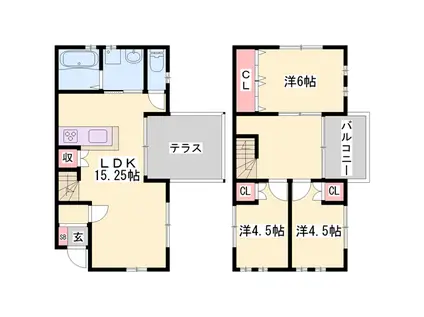 山陽電気鉄道網干線 西飾磨駅 徒歩27分 2階建 築9年(3LDK)の間取り写真