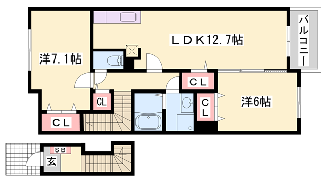 クラッセ弐番館(2LDK/2階)の間取り写真
