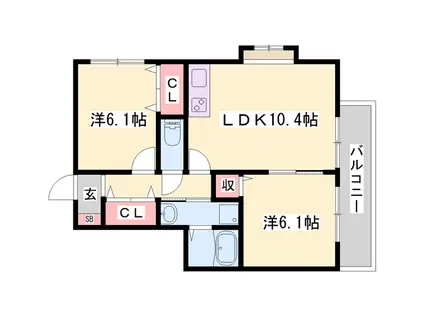 加古川線 新西脇駅 徒歩8分 2階建 築22年(2LDK/2階)の間取り写真