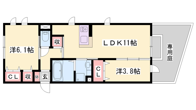 HIGHLAND(2LDK/1階)の間取り写真