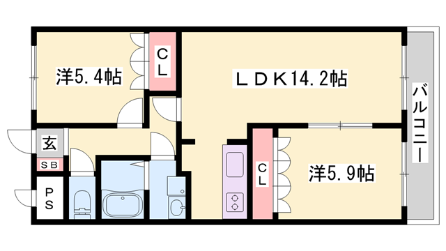 エクセランコート(2LDK/1階)の間取り写真