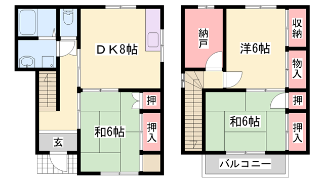 姫新線 播磨高岡駅 徒歩20分 2階建 築33年(3DK)の間取り写真