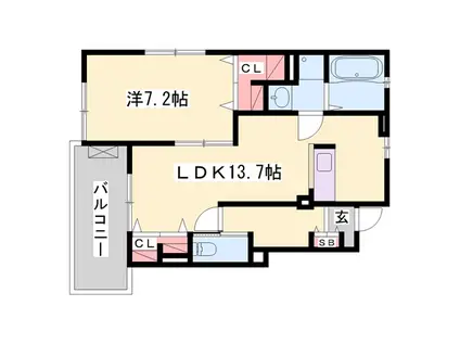 ラッフィナート2(1LDK/1階)の間取り写真