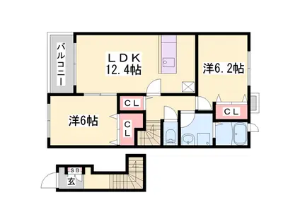 メゾン ド ウールA(2LDK/2階)の間取り写真