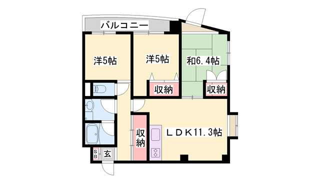 恵美酒Gマンション(3LDK/3階)の間取り写真