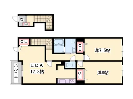 カーサフェリーチェⅡ(2LDK/2階)の間取り写真