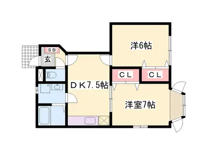クレストヨコセキ(2DK/1階)の間取り写真
