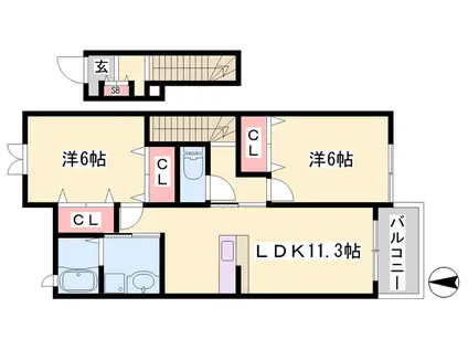 シンヴィオシスD(2LDK/2階)の間取り写真
