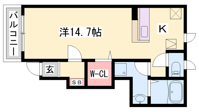 プラティークレーブⅣ(1K/1階)の間取り写真