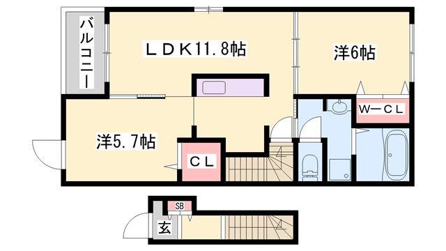 プレシャスC(2LDK/2階)の間取り写真
