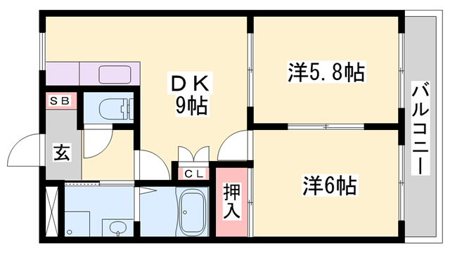 ビアンシャトレーン(2DK/2階)の間取り写真