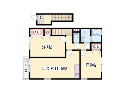 ハートランドⅤ(2LDK/2階)の間取り写真