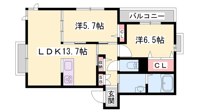シャーメゾン西野添1(2LDK/2階)の間取り写真