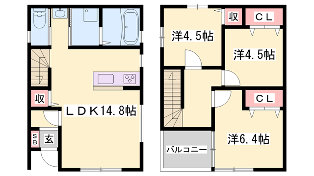 山陽本線 東姫路駅 徒歩20分 2階建 築9年(3LDK)の間取り写真