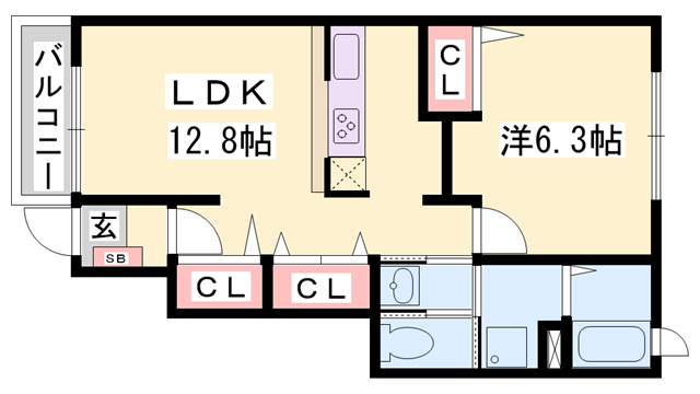 カーサプラシードⅡ番館(1LDK/1階)の間取り写真